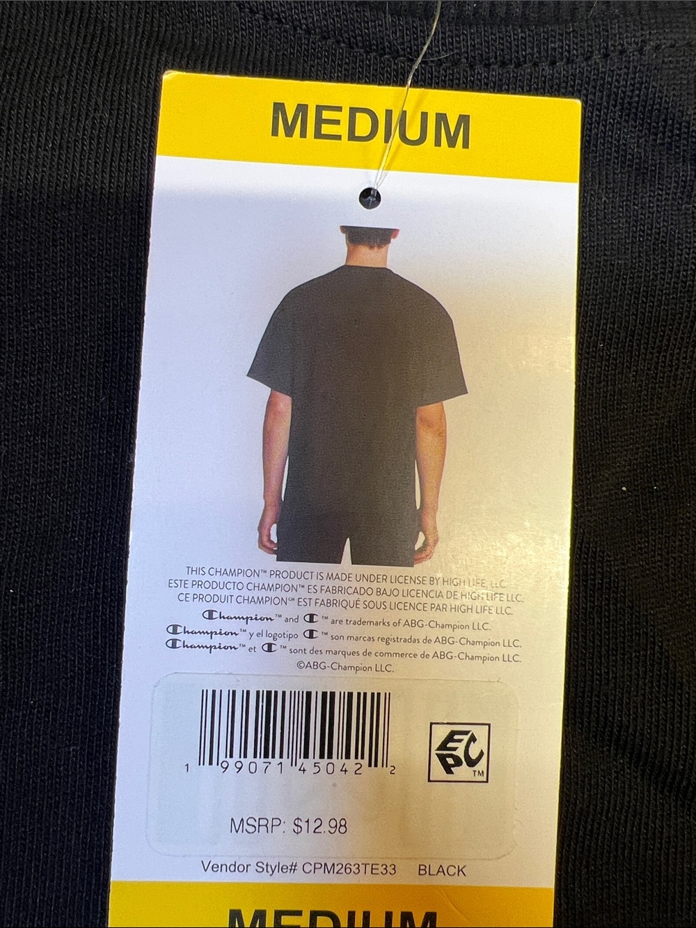 Champion Black Short Sleeve Crewneck T-Shirt with White Logo - Picture 6 of 6